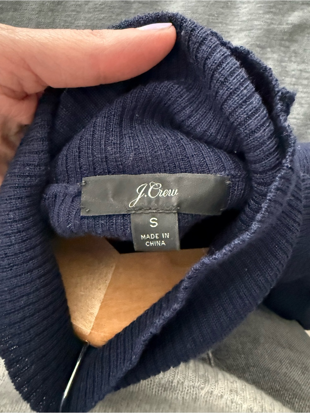J. Crew Merino Wool Navy Turtleneck Ribbed Puff-Sleeve Sweater - Picture 5 of 5